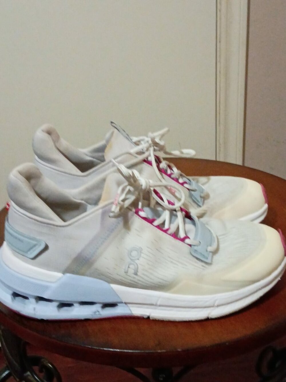 On Cloudnova Flux-Women's Mesh Sneakers-Undyed White Heather Pink Gray-Size 5.5